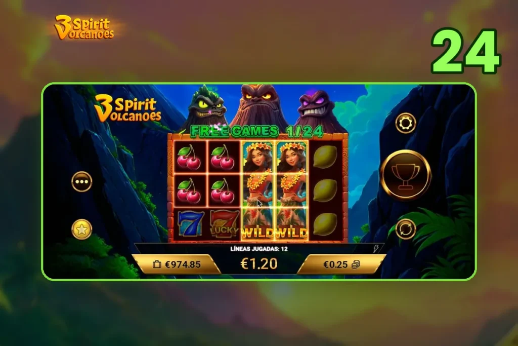 24 Free Spins de 3 Spirit Volcanoes con Wild expansivo