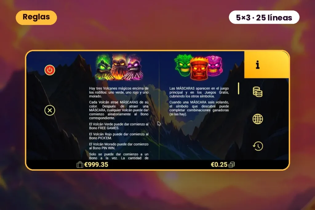 Reglas de 3 Spirit Volcanoes: volcanes y máscaras